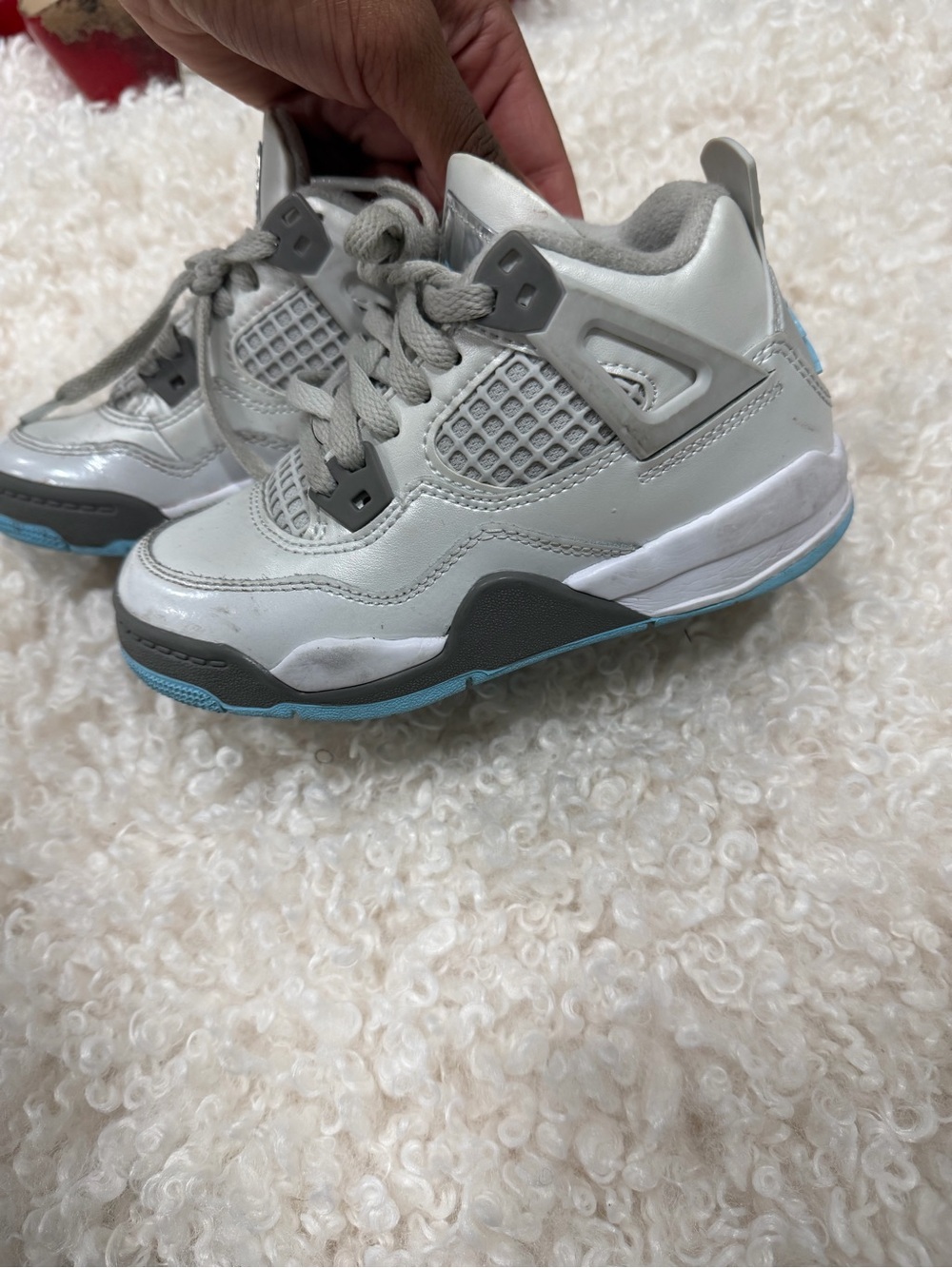 Kids White and Gray Basketball Sneakers with Light Blue Accent